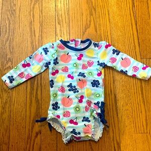 Ruffle Butts Kids Swim One Piece - Blue and Pink